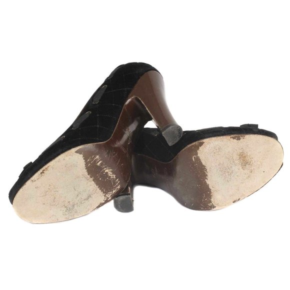 MARC JACOBS Black Quilted Velvet Peep Toe Ribbon Detail Heels Size 7 1/2 - Picture 6 of 6